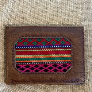 Brown Leather Wallet with Multicolor Pattern